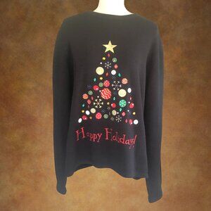XXL Christmas Sweater Black Holiday Pullover Embellished Tree Ornaments Gems